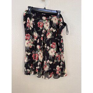 Chaps Womens Black Floral Flare Skirt L 100% Polyester Fully Lined  Midi